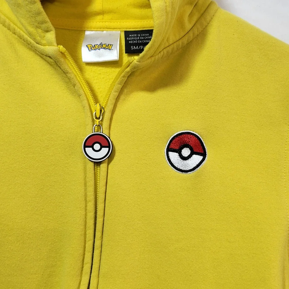 Pokemon Pikachu‎ Kids Yellow Full Zip Hoodie 3D Ears Poke Ball Zipper Small SM